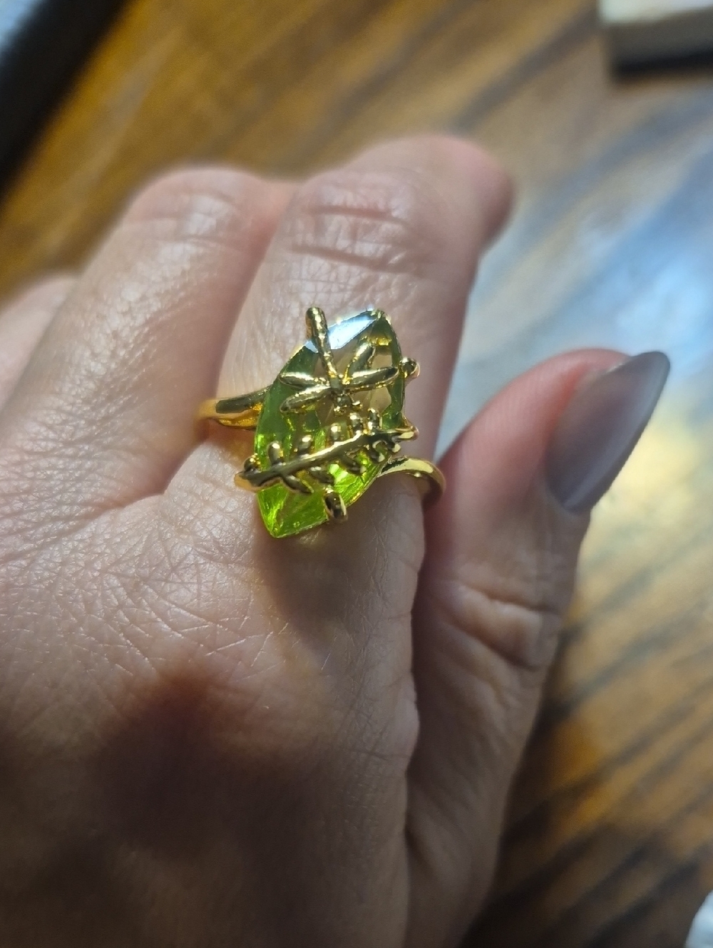 Vintage Peridot Dragonfly Sterling silver gold plating Ring